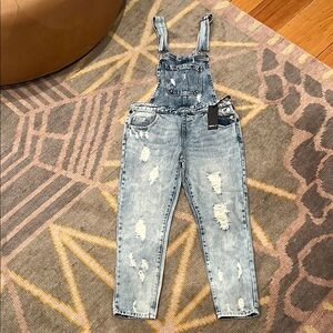 Forever 21 Blue Denim Overalls with Distressed Vintage Style
